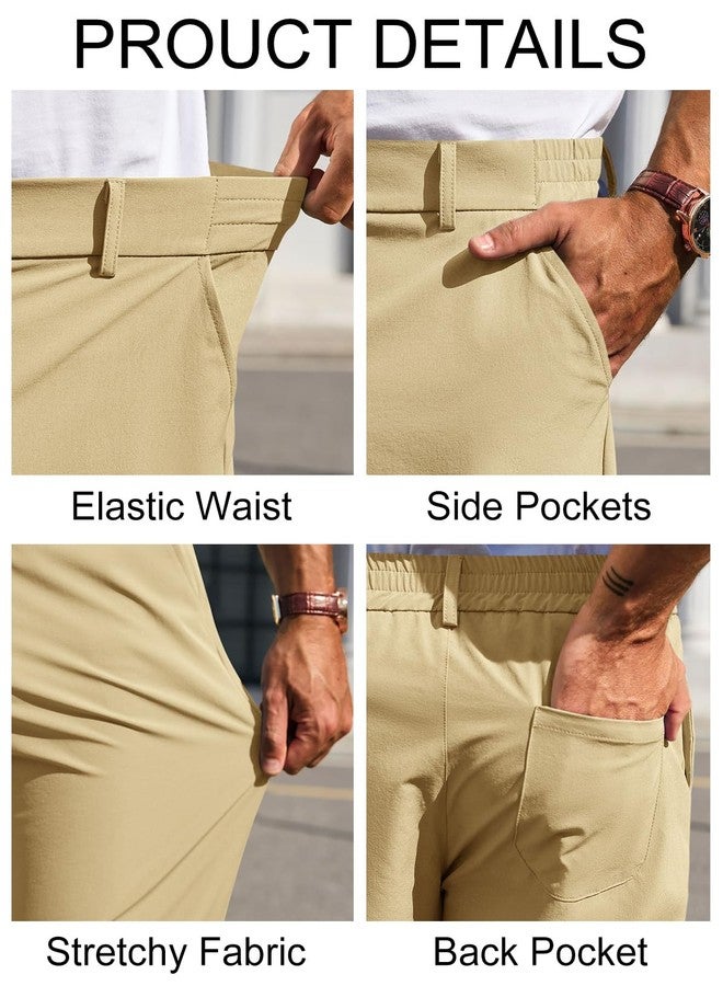 Runcati Mens Stretch Golf Pants Casual Slim Fit Dress Pants Elastic Waist Tapered Work Cropped Trousers Apricot - Image 5